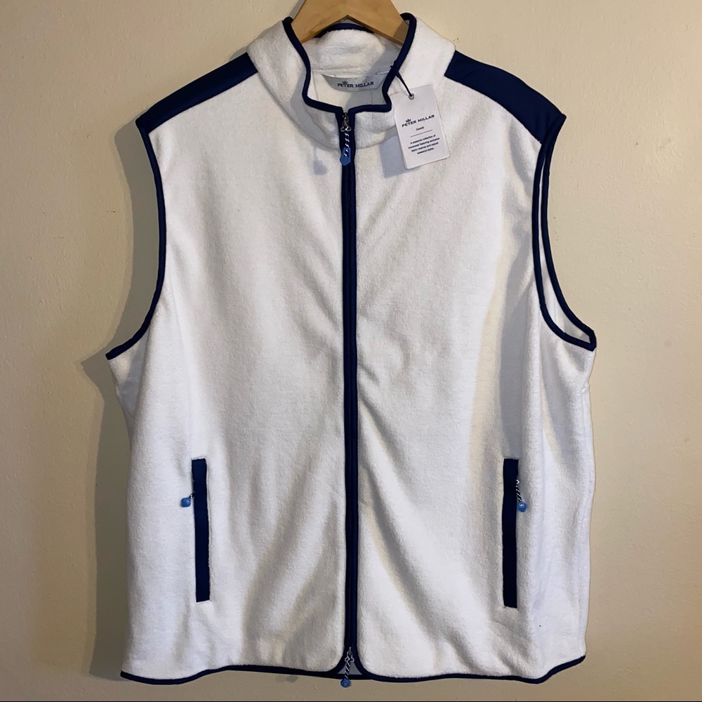New Peter Millar Golf Seaside Fleece Vest Men’s WHITE SAND MS21Z20
